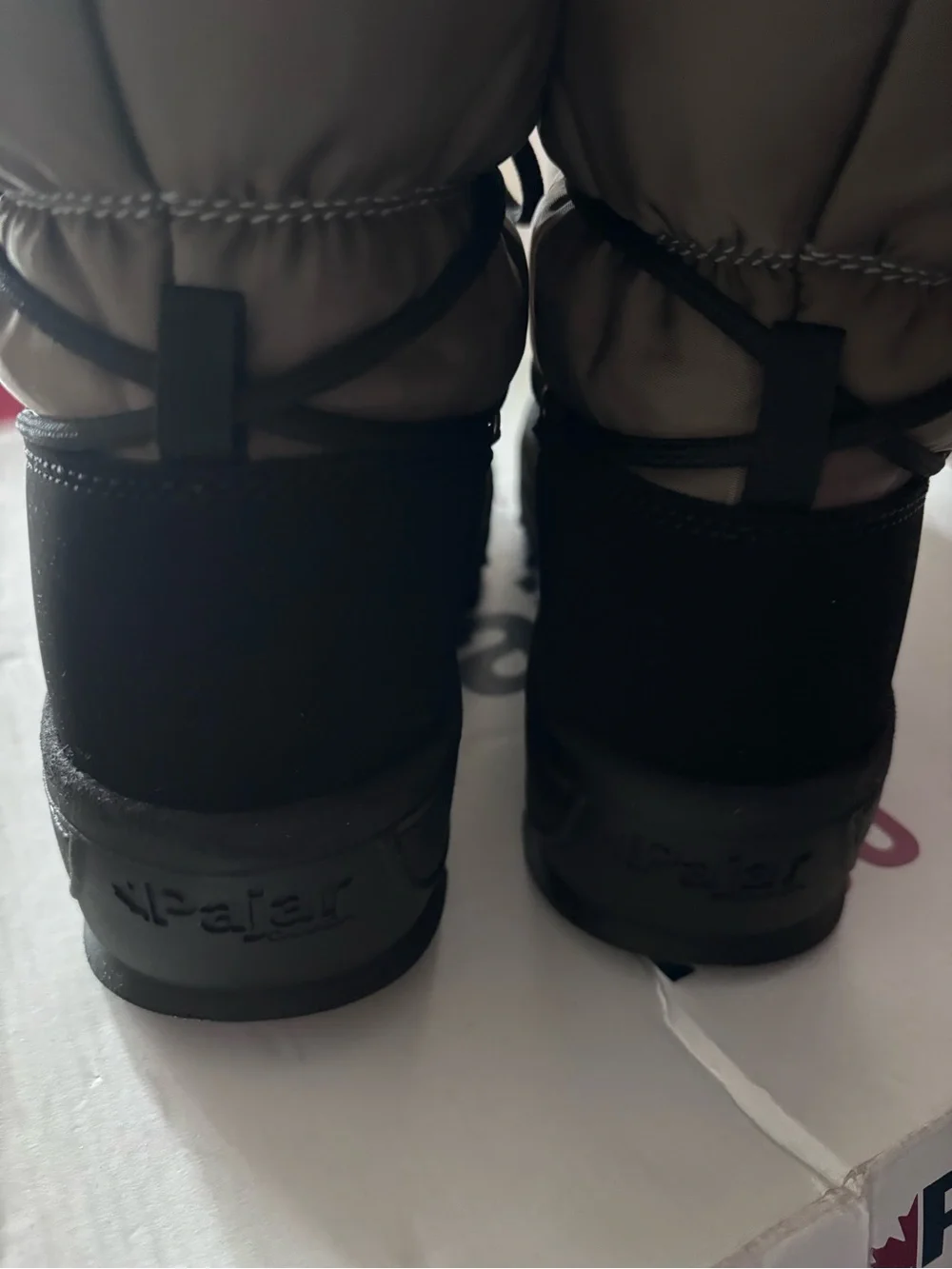 Pajar Taupe and Black Puffer Lace-Up Winter Boots